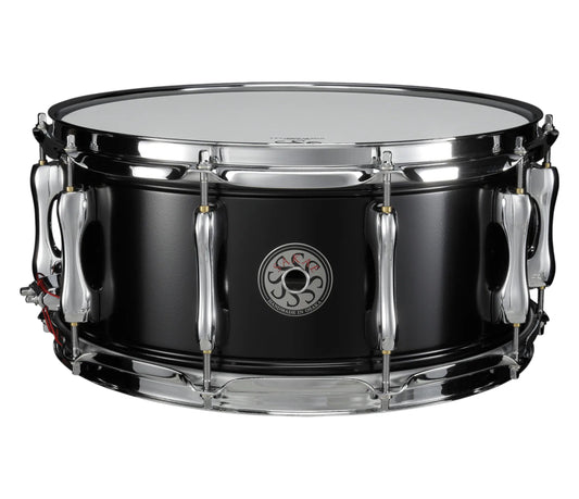 Sakae MIJ 14" x 6.5" Steel Snare Drum in Matte Black – front view