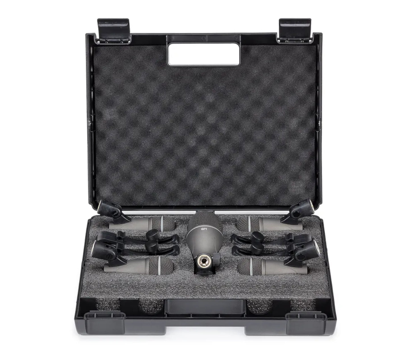 Samson DK705 5-Piece Drum Mic Set in open hard carry case