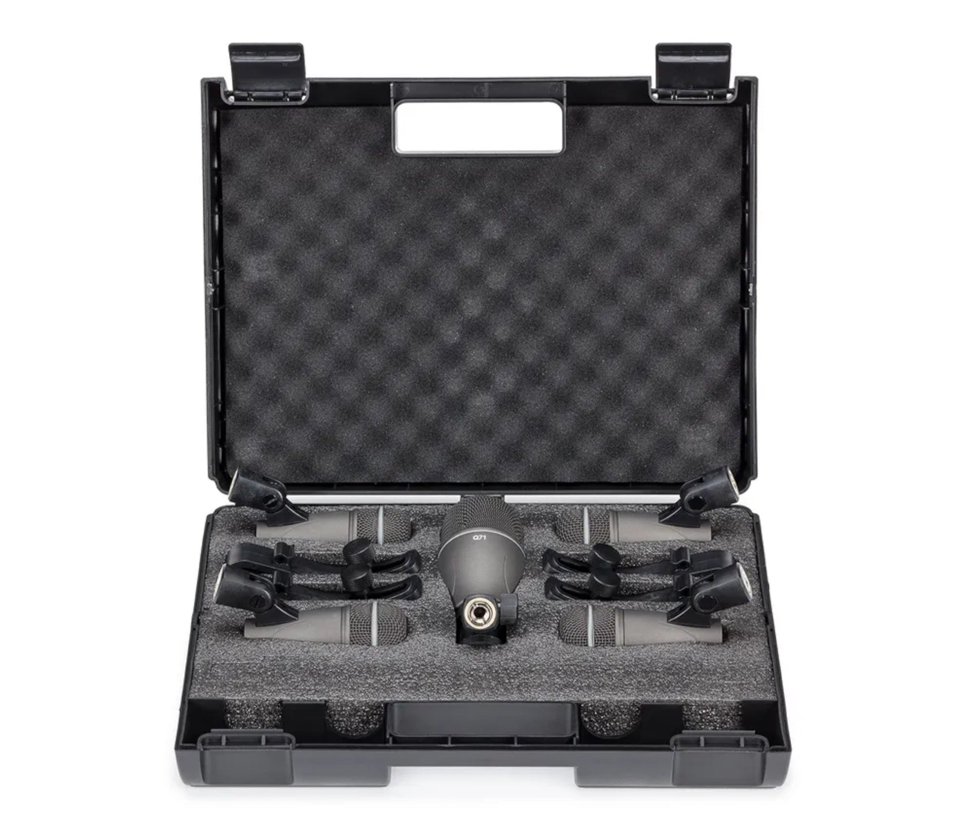 Samson DK705 5-Piece Drum Mic Set in open hard carry case