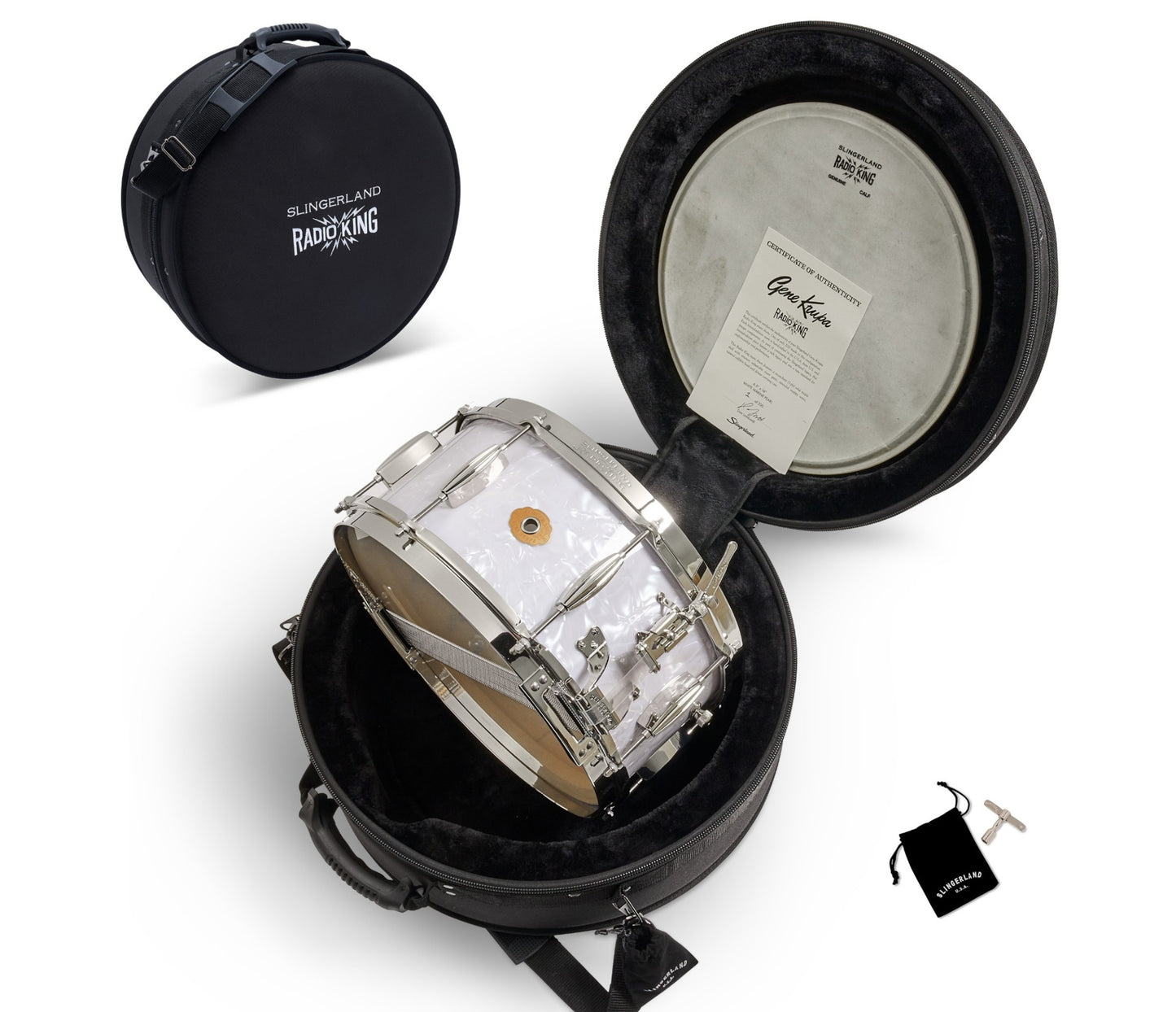 Slingerland Radio King 'Gene Krupa' snare drum with case and accessories