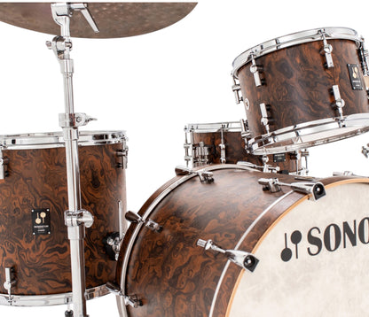 Sonor Momentum 22" 3-Piece Shell Pack in California Burl – rack tom and bass drum detail