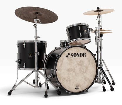 Sonor Momentum 22" 3-Piece Shell Pack in GT Black – full setup shown with cymbals and stands