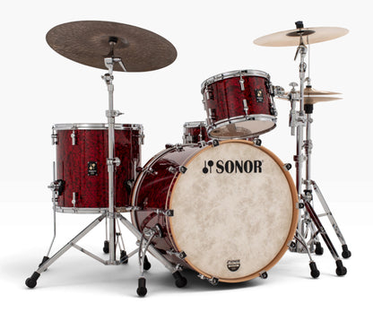Sonor Momentum 22" 3-Piece Shell Pack in Red Pearl – full setup shown with cymbals and stands