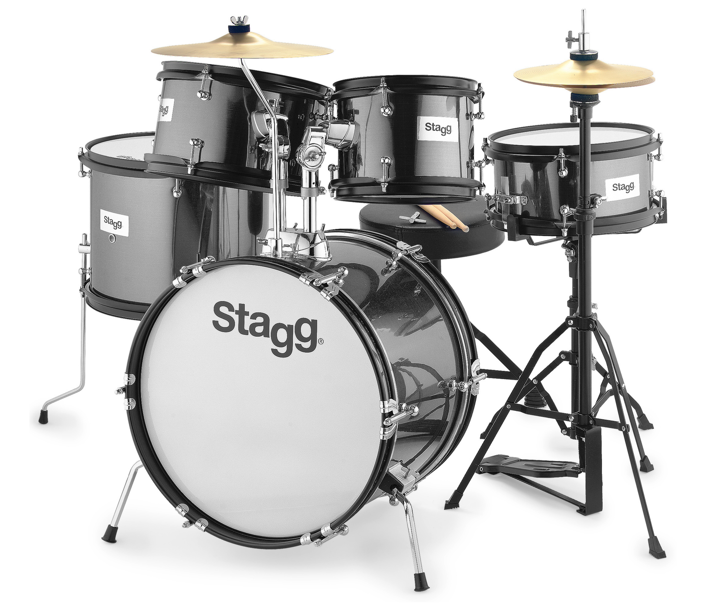 Stagg 16" 5-Piece Junior Drum Set w/ Hardware in Black