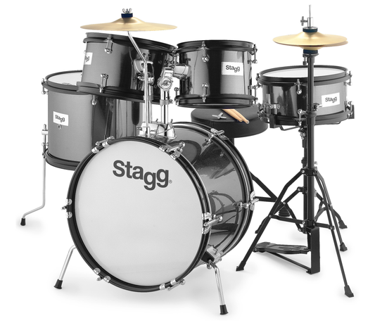 Stagg 16" 5-Piece Junior Drum Set w/ Hardware in Black