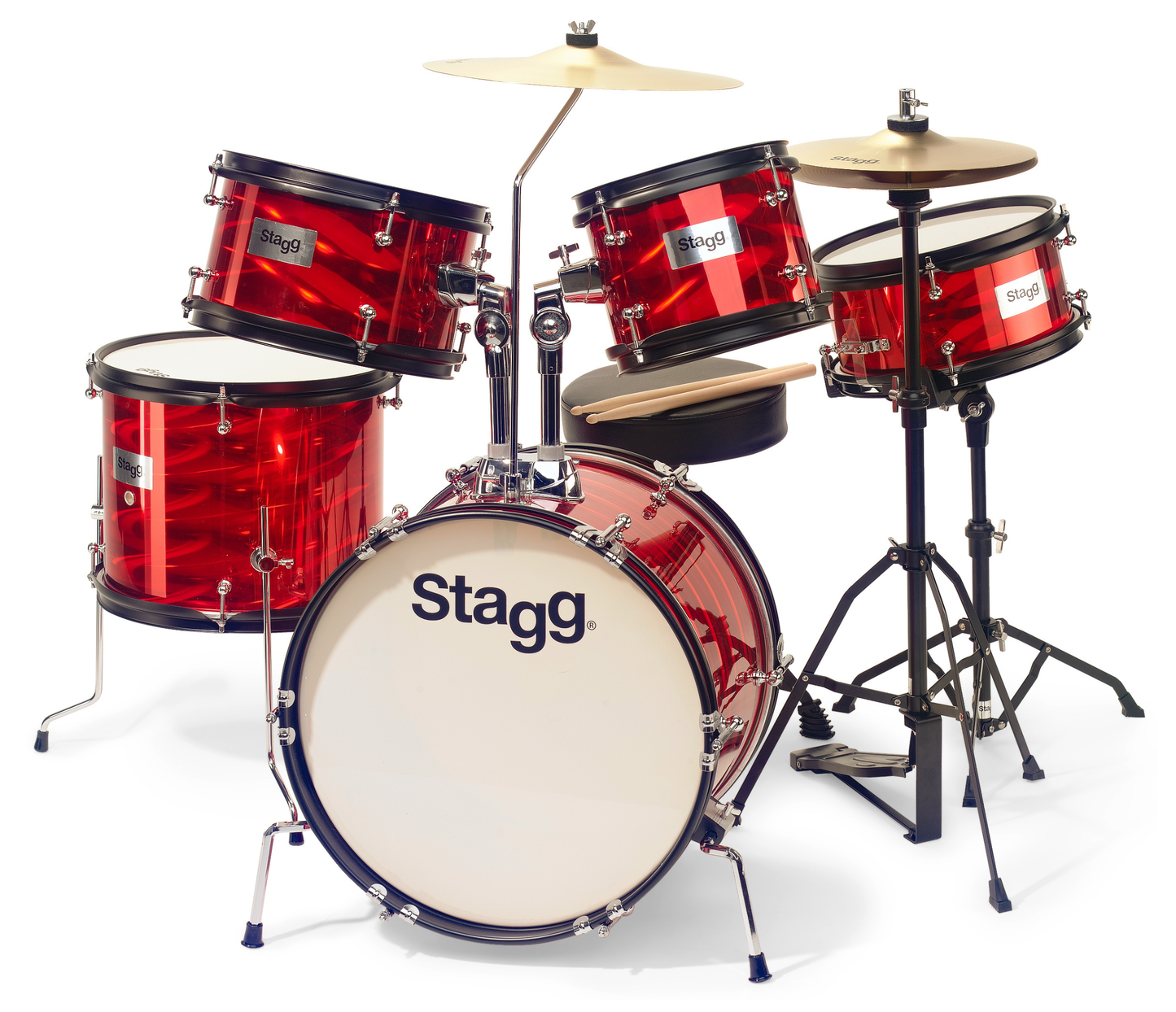 Stagg 16" 5-Piece Junior Drum Set w/ Hardware in Red