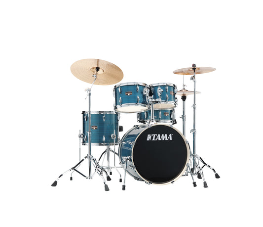 TAMA Imperialstar 20" 5-Piece Drum Kit in Hairline Blue with Hardware, front view