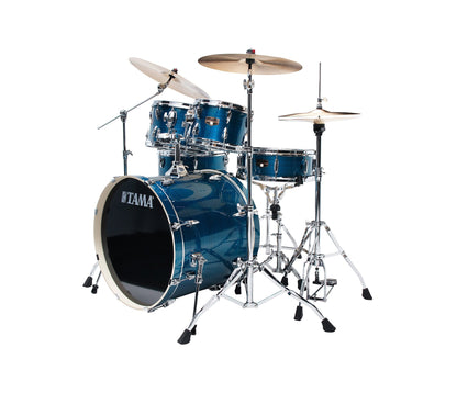 TAMA Imperialstar 22" 5-Piece Drum Kit in Hairline Blue with Hardware, angle view