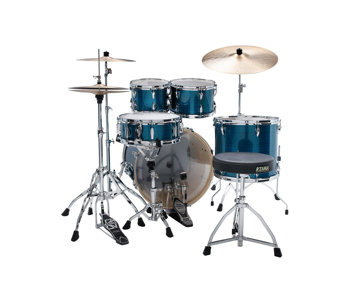 TAMA Imperialstar 22" 5-Piece Drum Kit in Hairline Blue with Hardware, rear view