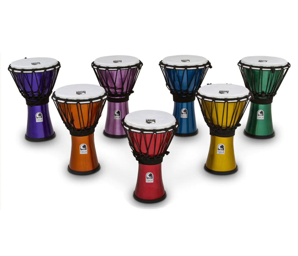 Toca 7-piece Freestyle Coloursound 7" Rope Tuned Djembes in Metallic