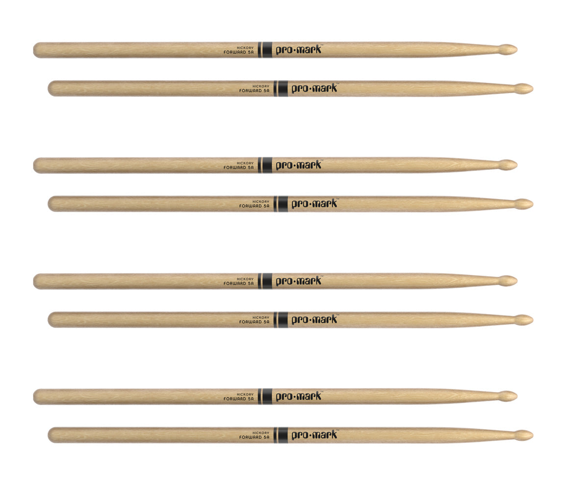 ProMark Classic Forward 5A Hickory Drumsticks, Oval Wood Tip, 4-Pack