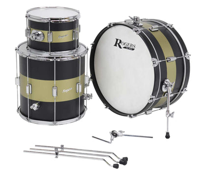 Rogers Tower Series 22" 3-Piece Shell Set in Satin Black & Gold Duo Lacquer