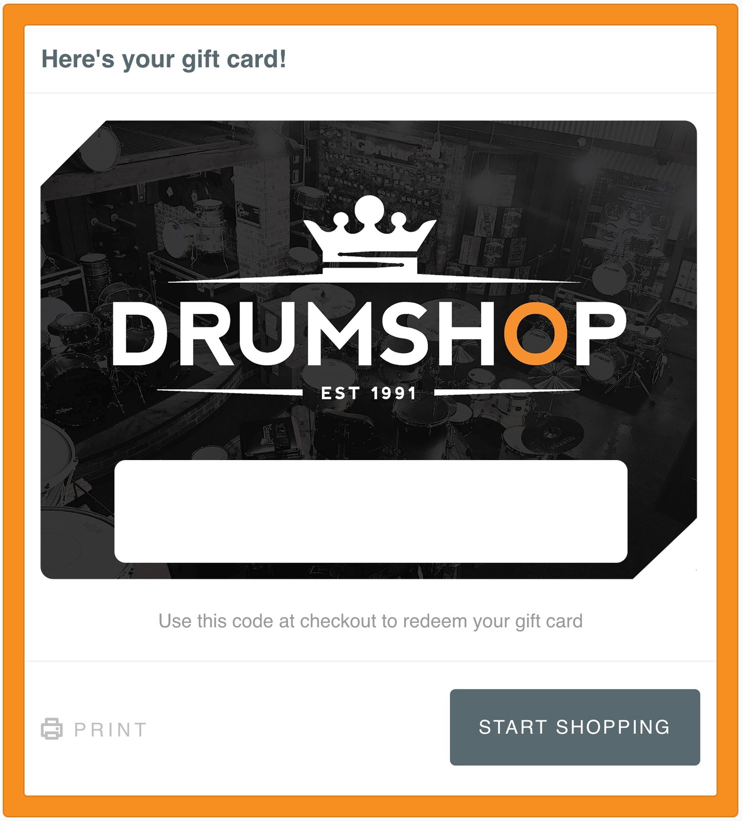 DRUM SHOP GIFT VOUCHER - £10