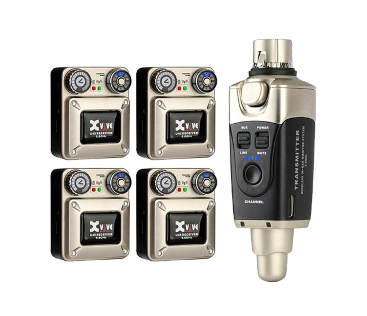 XVIVE U45R4 wireless in-ear monitor system with one transmitter and four belt-pack receivers