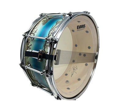 ZackGrooves Signed Dixon Artisan 14" x 6.5" Ash Snare Drum in Enchanted Electric Blue Burst
