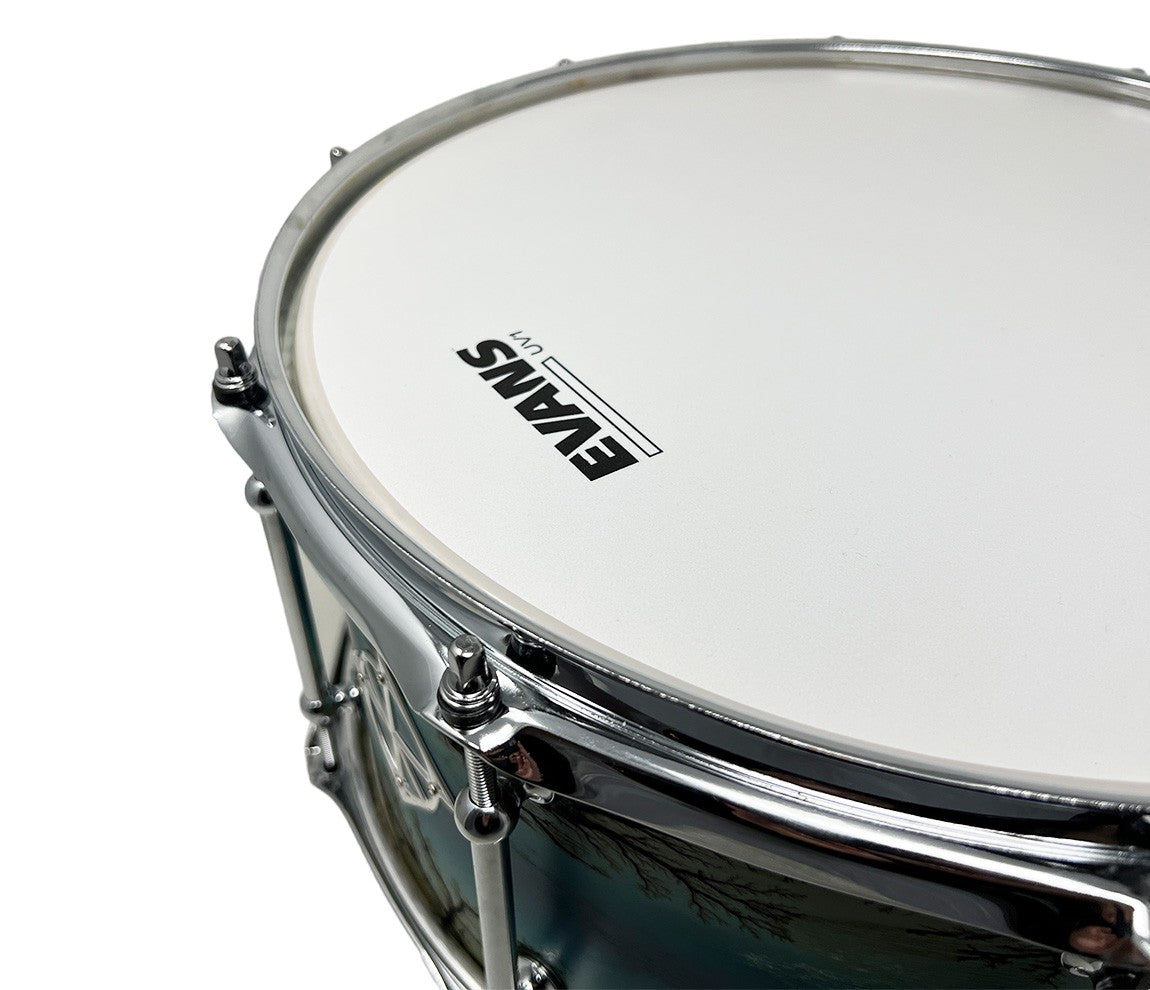 ZackGrooves Signed Dixon Artisan 14" x 6.5" Ash Snare Drum in Enchanted Electric Blue Burst