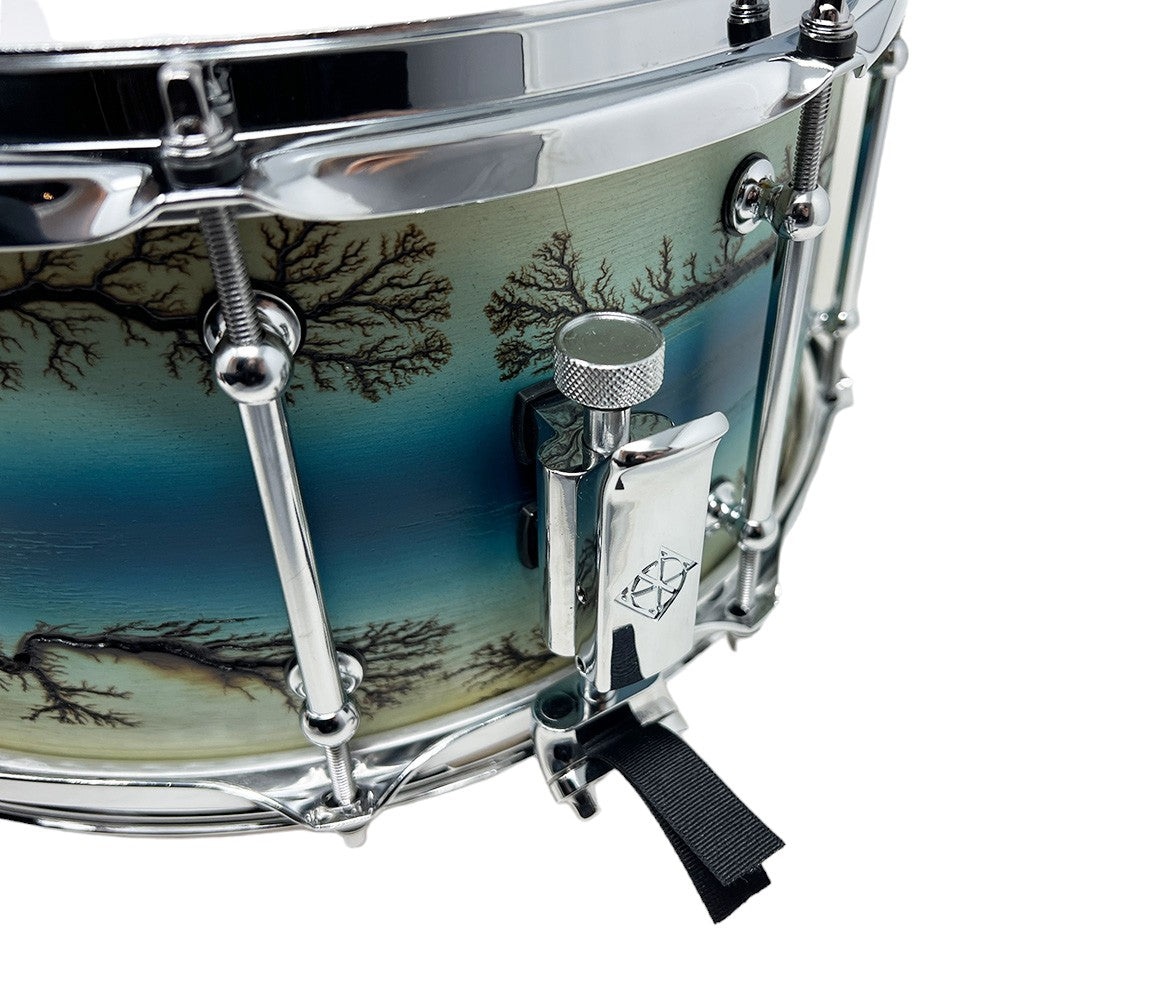ZackGrooves Signed Dixon Artisan 14" x 6.5" Ash Snare Drum in Enchanted Electric Blue Burst