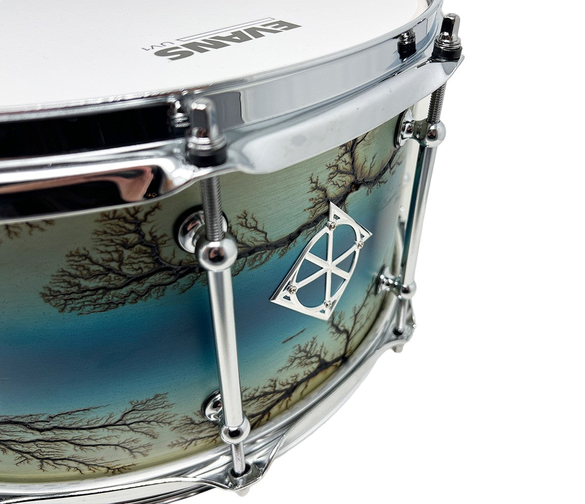 ZackGrooves Signed Dixon Artisan 14" x 6.5" Ash Snare Drum in Enchanted Electric Blue Burst