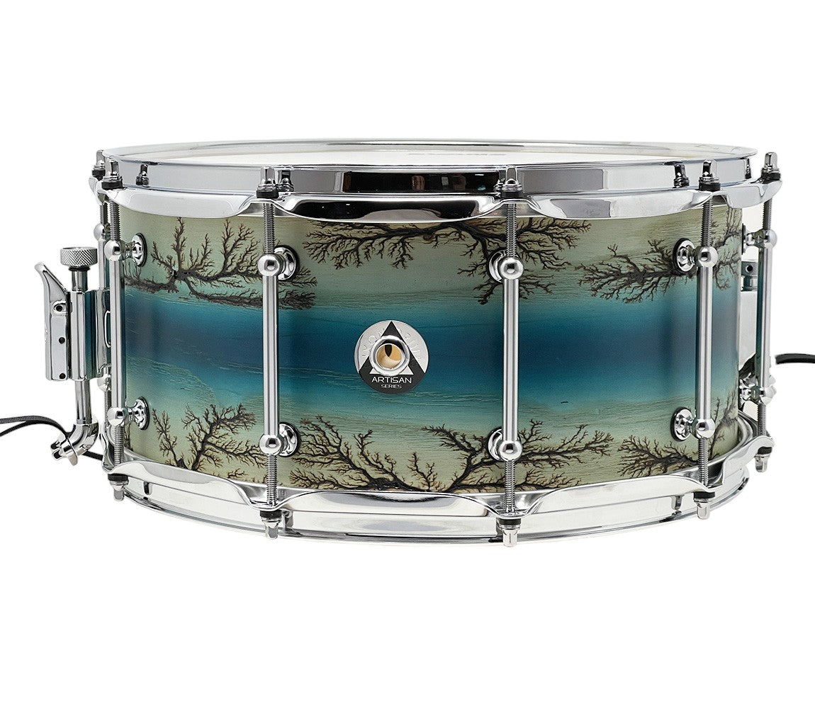 ZackGrooves Signed Dixon Artisan 14" x 6.5" Ash Snare Drum in Enchanted Electric Blue Burst