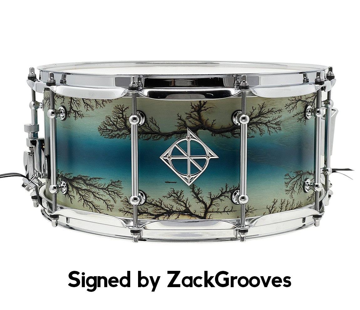 ZackGrooves Signed Dixon Artisan 14" x 6.5" Ash Snare Drum in Enchanted Electric Blue Burst