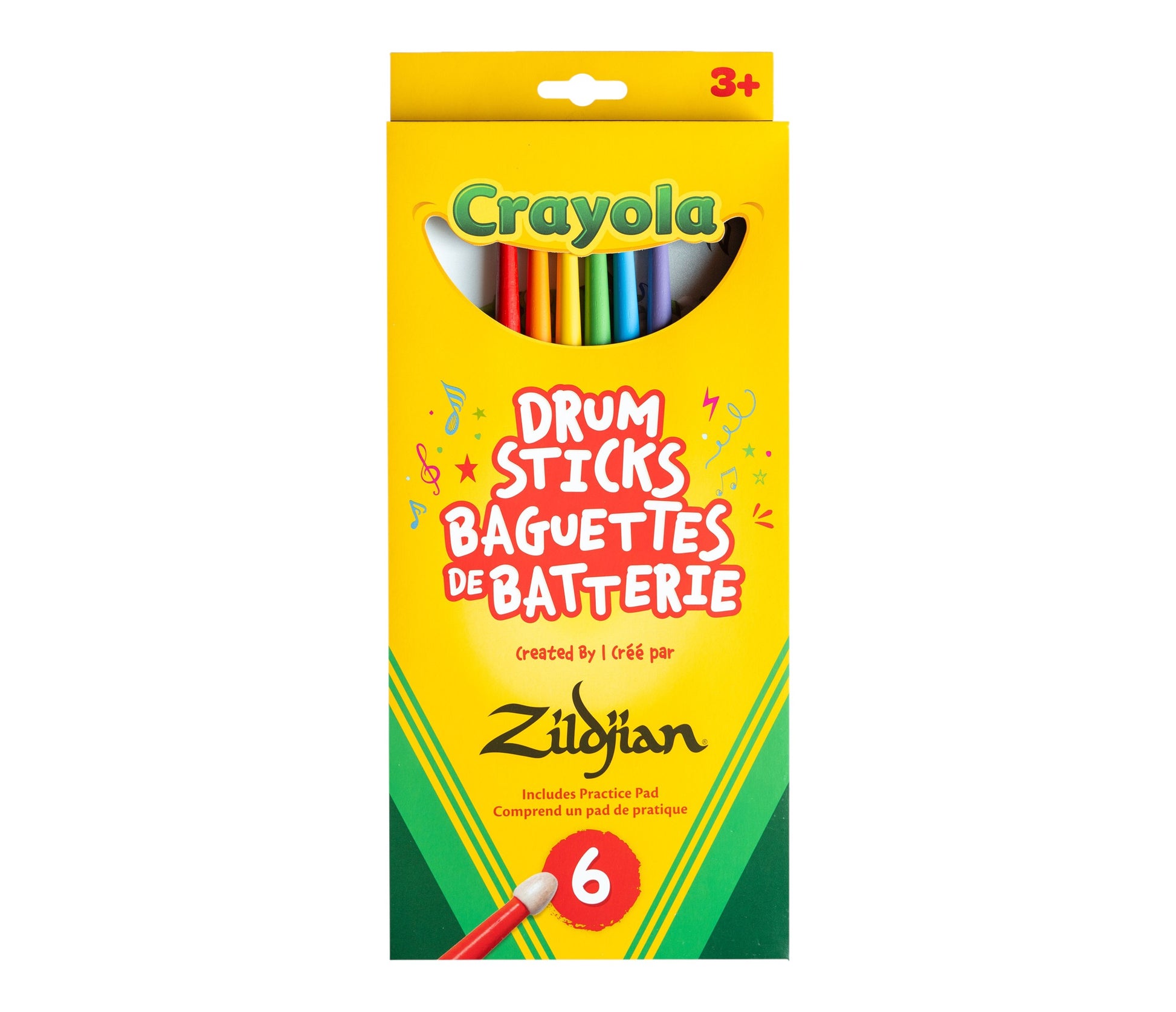 Zildjian x Crayola 6 Multi Colour Drumsticks & Pad