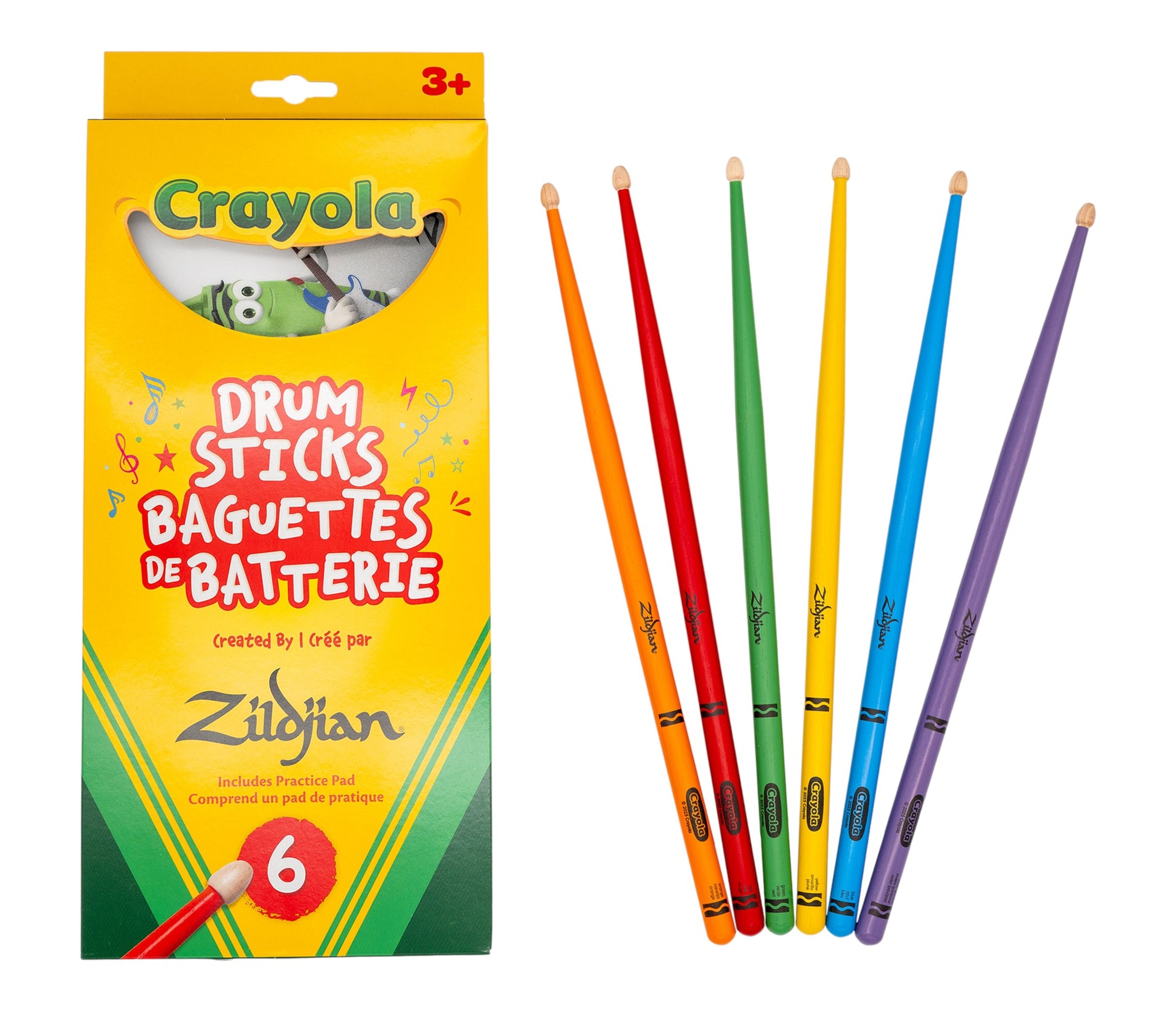 Zildjian x Crayola 6 Multi Colour Drumsticks & Pad