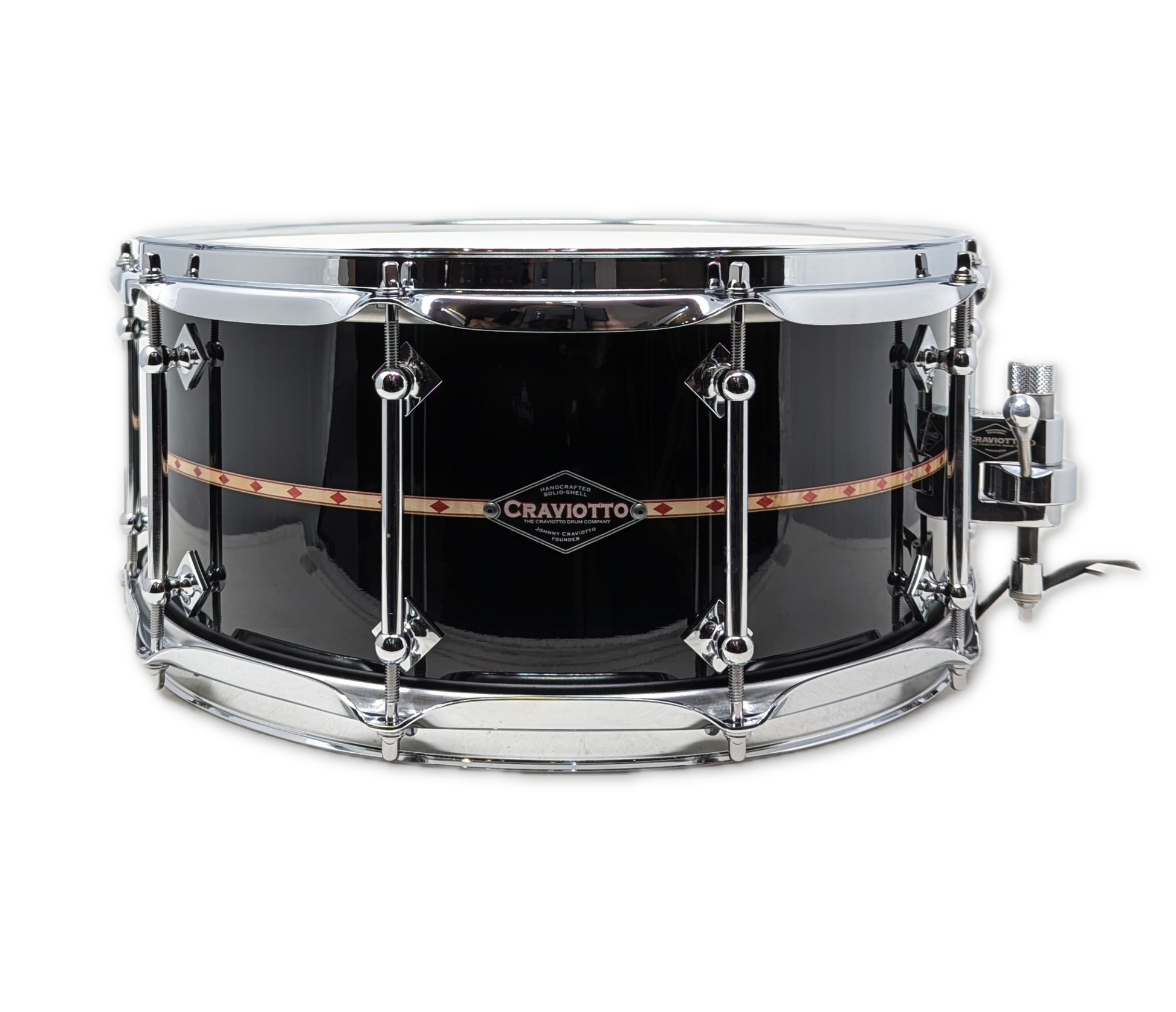 Craviotto Custom Shop 14" x 6.5" Maple Snare Drum in Gloss Black with Red Diamond Inlay