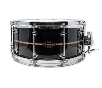 Craviotto Custom Shop 14" x 6.5" Maple Snare Drum in Gloss Black with Red Diamond Inlay