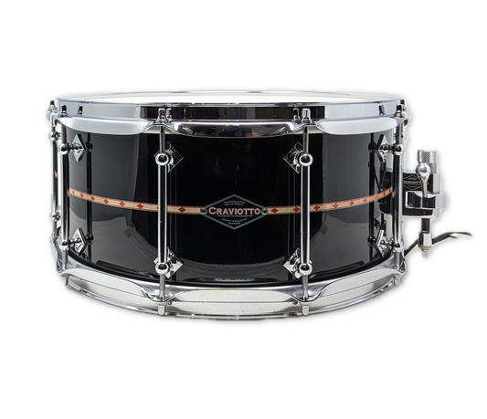 Craviotto Custom Shop 14" x 6.5" Maple Snare Drum in Gloss Black with Red Diamond Inlay