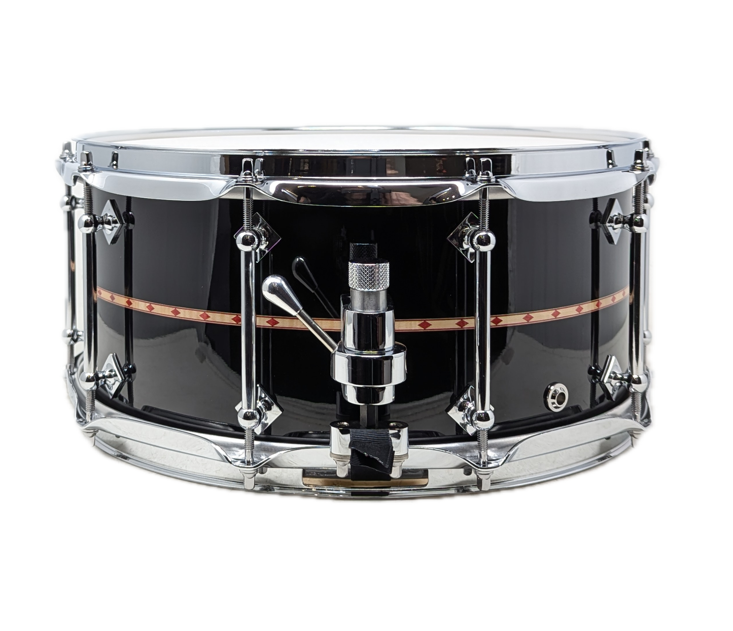 Craviotto Custom Shop 14" x 6.5" Maple Snare Drum in Gloss Black with Red Diamond Inlay