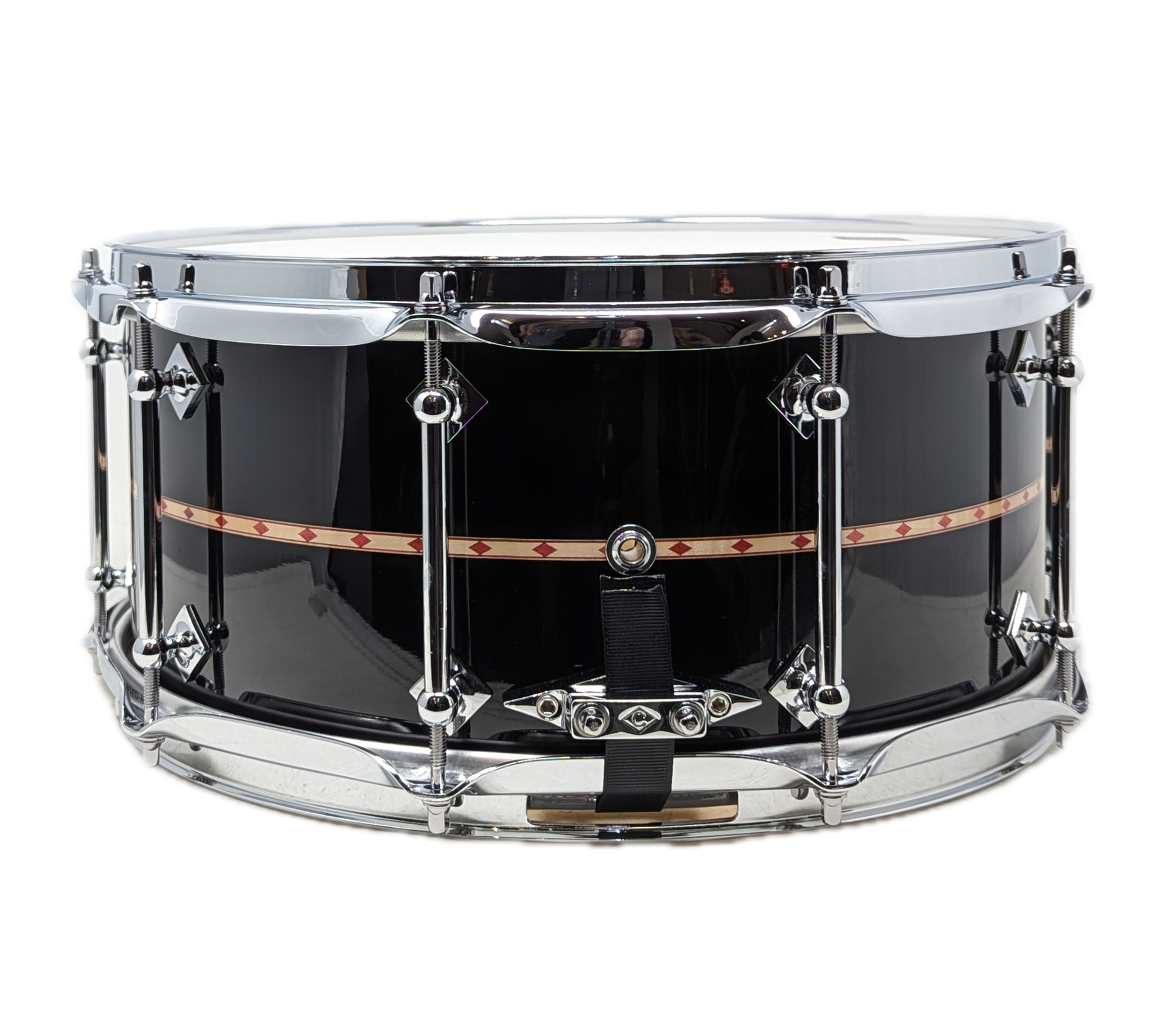 Craviotto Custom Shop 14" x 6.5" Maple Snare Drum in Gloss Black with Red Diamond Inlay