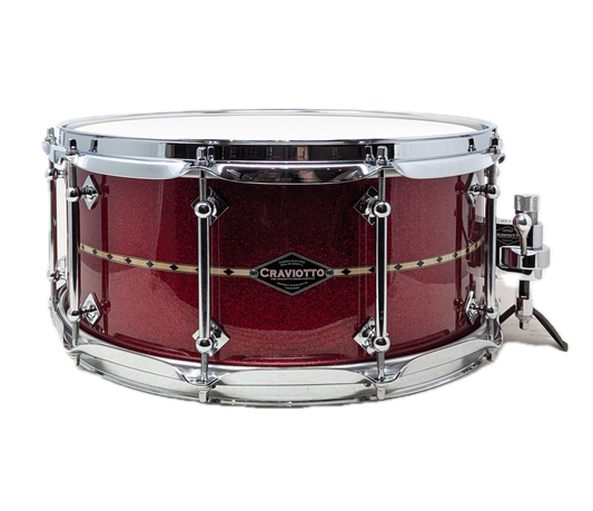 Craviotto Custom Shop 14" x 6.5" Maple Snare Drum in Red Sparkle with Maple Inlay