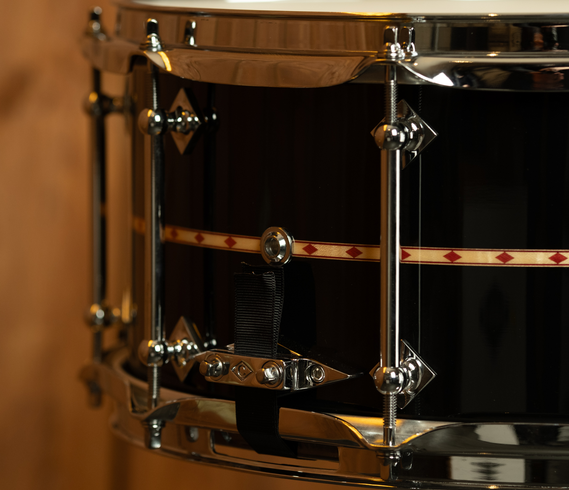 Craviotto Custom Shop 14" x 6.5" Maple Snare Drum in Gloss Black with Red Diamond Inlay