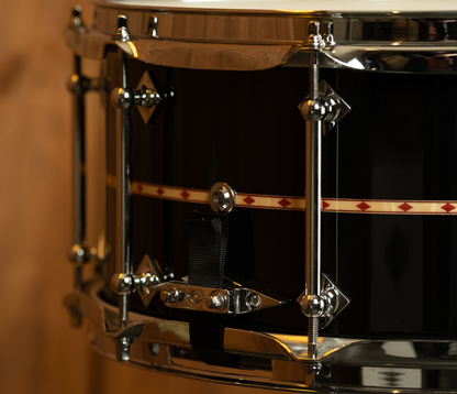 Craviotto Custom Shop 14" x 6.5" Maple Snare Drum in Gloss Black with Red Diamond Inlay