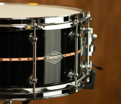 Craviotto Custom Shop 14" x 6.5" Maple Snare Drum in Gloss Black with Red Diamond Inlay