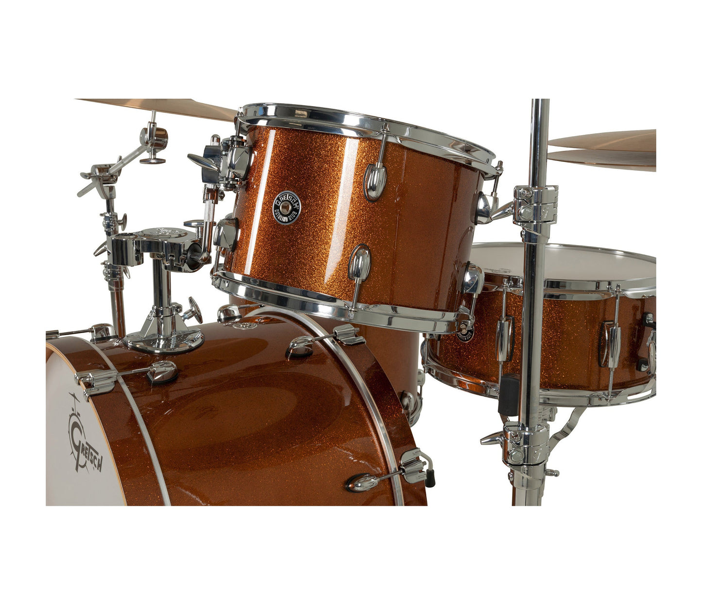 Gretsch Catalina Club Bronze Sparkle rack tom, floor tom and bass drum detail