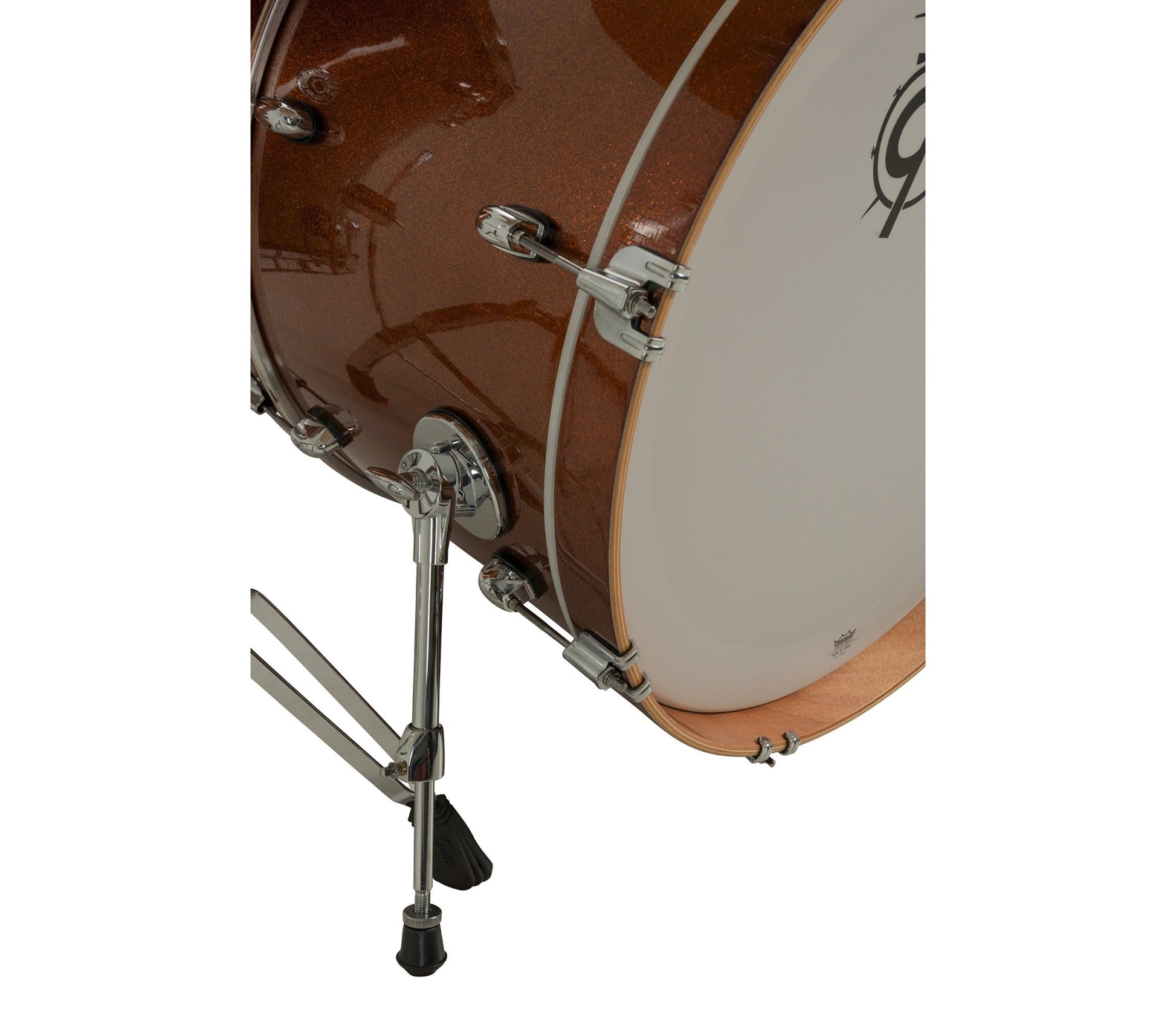Gretsch Catalina Club Bronze Sparkle bass drum shell and spur detail