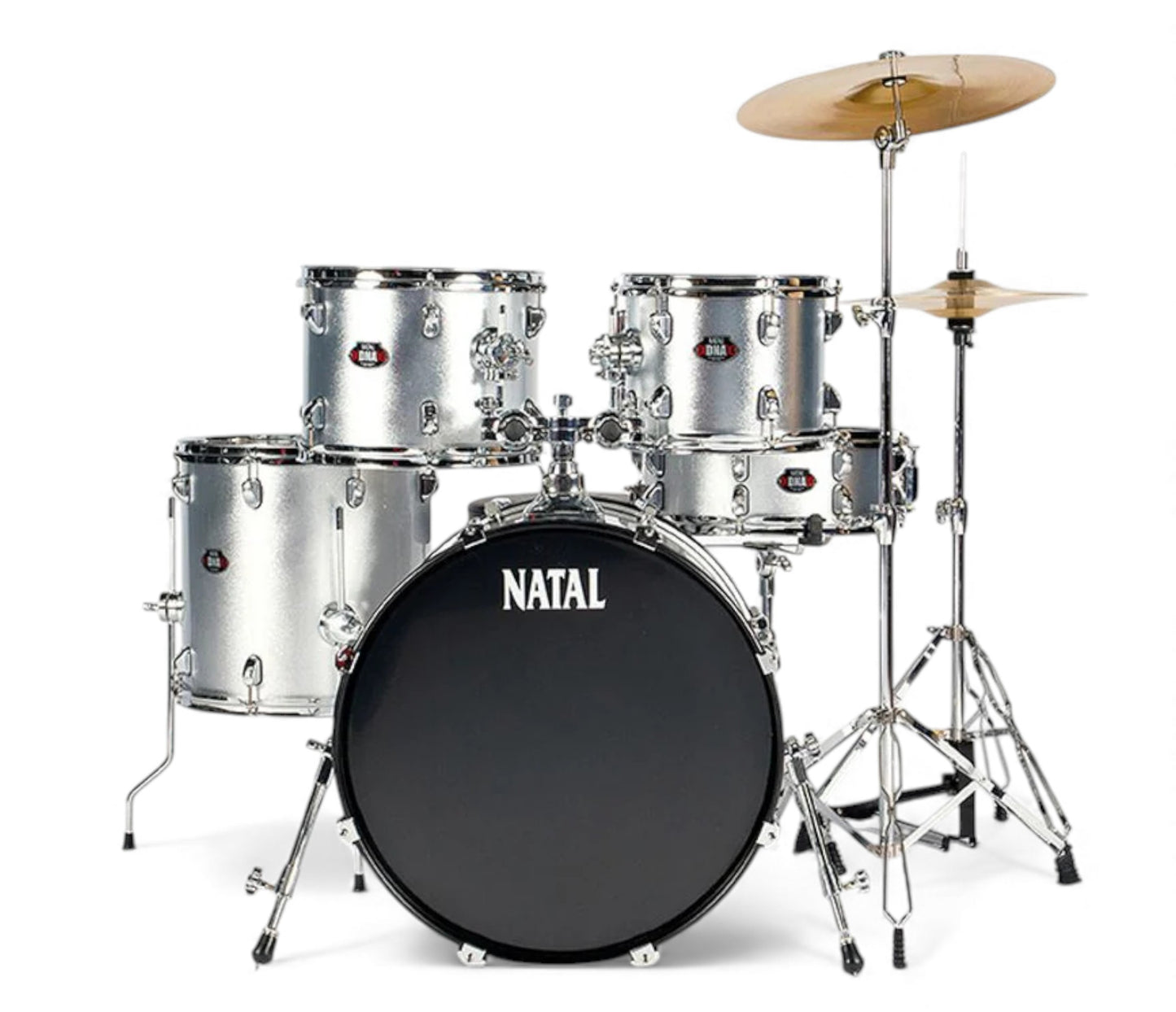 Natal DNA 22" 5-Piece Rock Drum Kit In Silver w/ Cymbals & Hardware