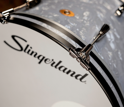 Slingerland Radio King White Marine Pearl Closeup wing nut bass drum