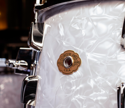 Slingerland Radio King White Marine Pearl Closeup Badge Tom