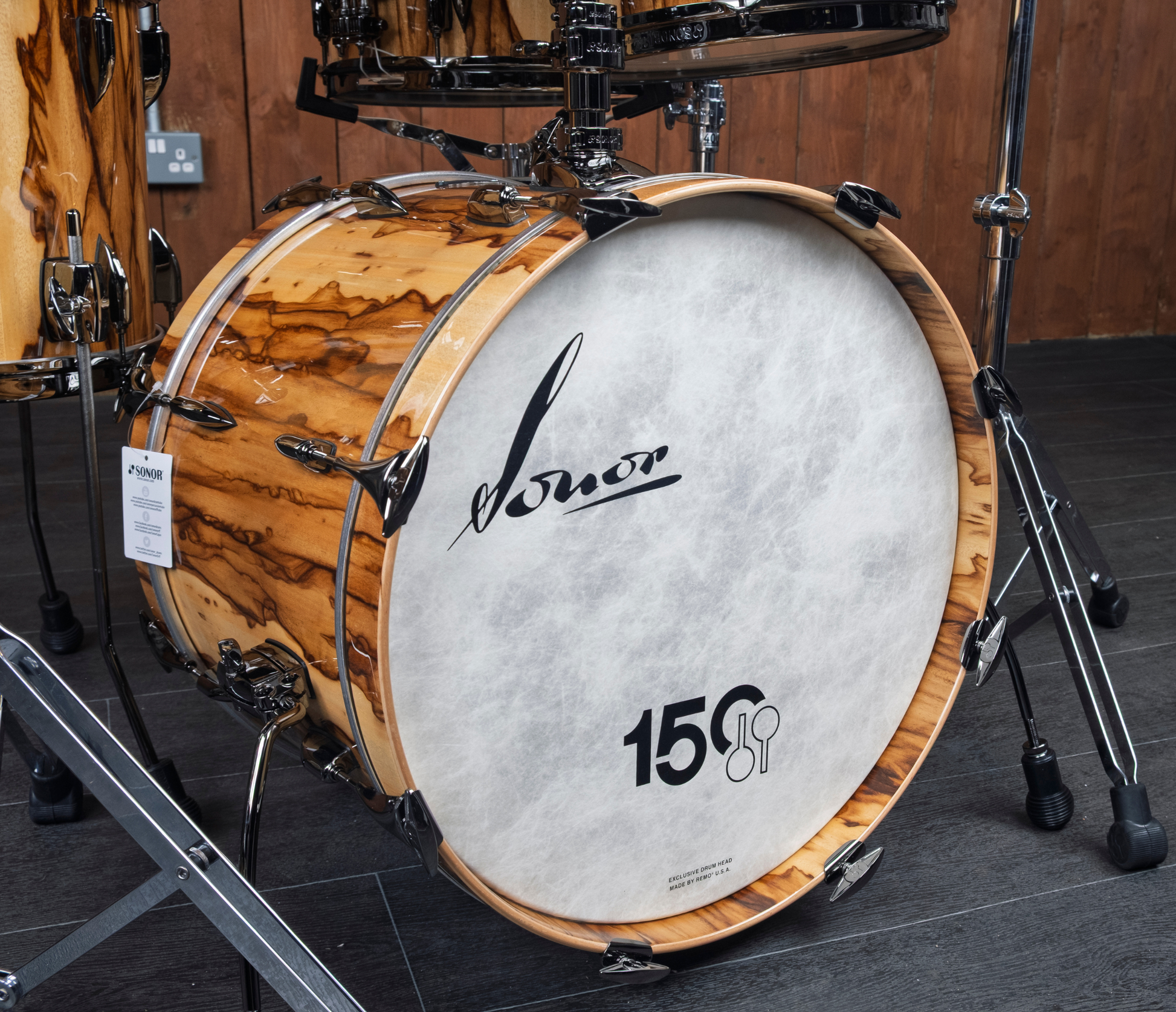 Sonor Craftsman Collection 20" 4-Piece Shell Pack in Vintage African Marble bass drum closeup