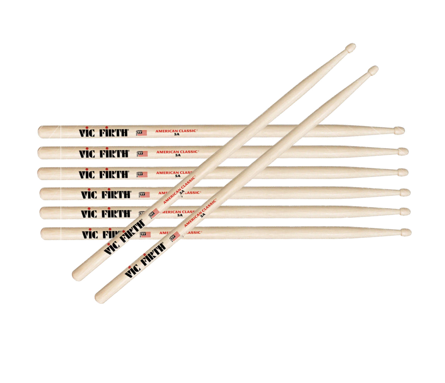 Vic Firth American Classic 5A Wood Tip Drumsticks - 4 For 3 Value Pack