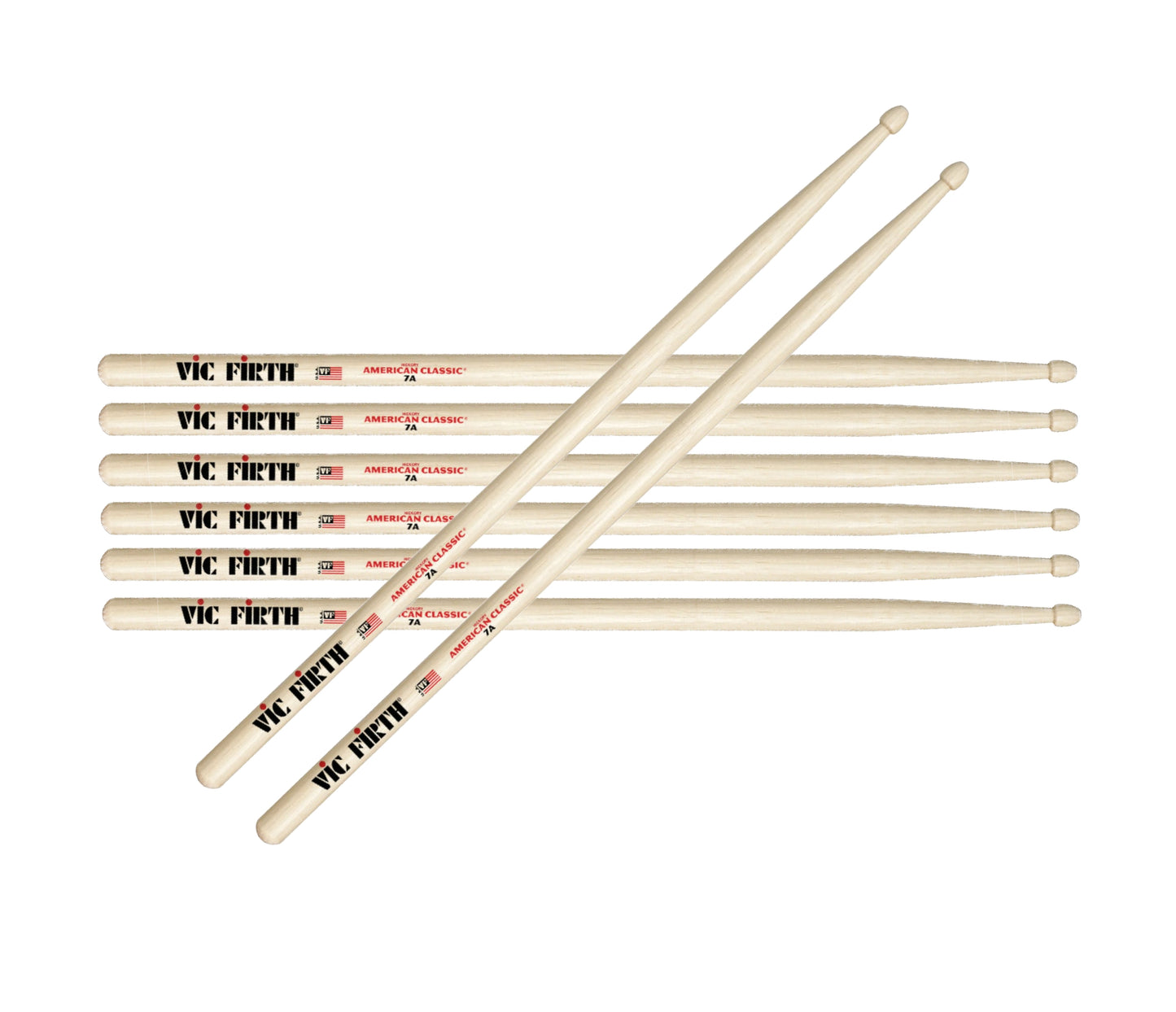 Vic Firth American Classic 7A Wood Tip Drumsticks - 4 For 3 Value Pack