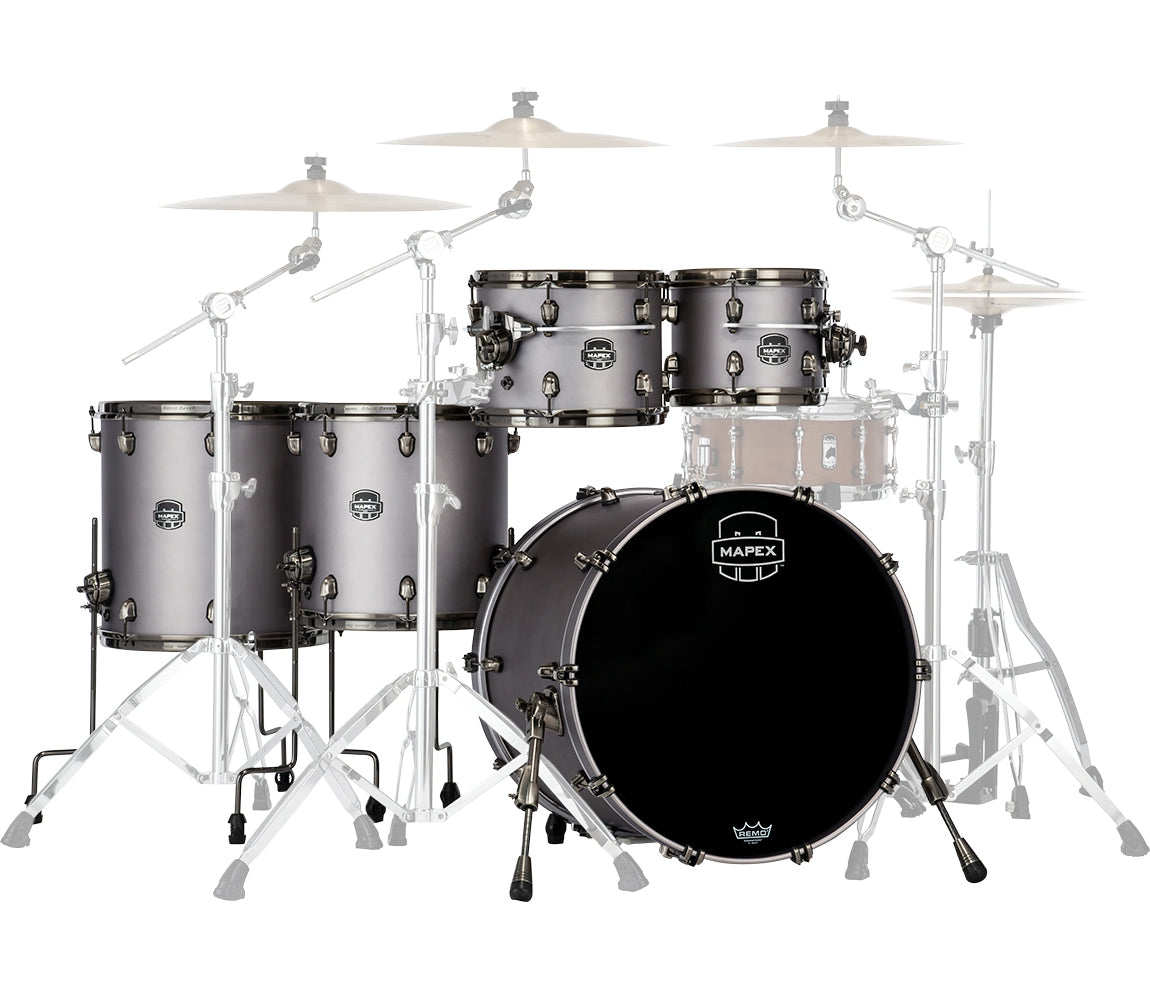 Mapex Saturn Evolution 5-Piece Birch/Walnut Blend Drum Kit, Mapex, Acoustic Drum Kits, 22" x 18" Bass Drum, 10" x 8" Tom, 12" x 9" Tom, 14" x 14" Floor Tom, 16" x 16" Floor Tom, Gun Metal Grey