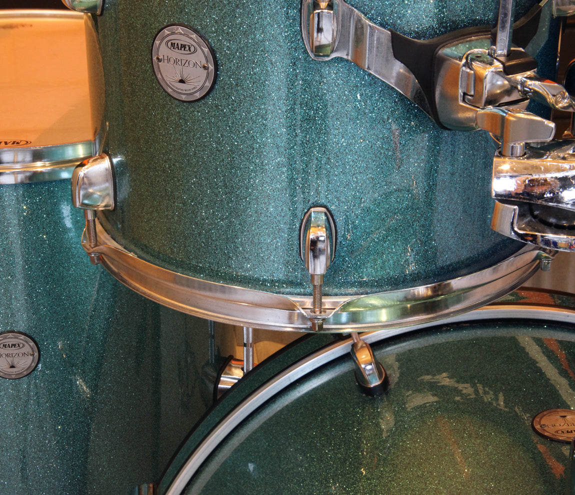 Pre-Loved Mapex Horizon Turquoise Sparkle 5-Piece Shell Pack, Mapex, Pre-Loved Drum Kits, Turquoise Sparkle, 22