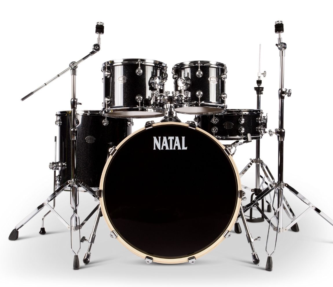 Natal Arcadia 18" 4-Piece Drum Kit in Black Sparkle with Hardware, Natal, Natal Arcadia, Poplar, Drum Kit, Acoustic Drum Kit, Black Sparkle, 18/12/14/14SD