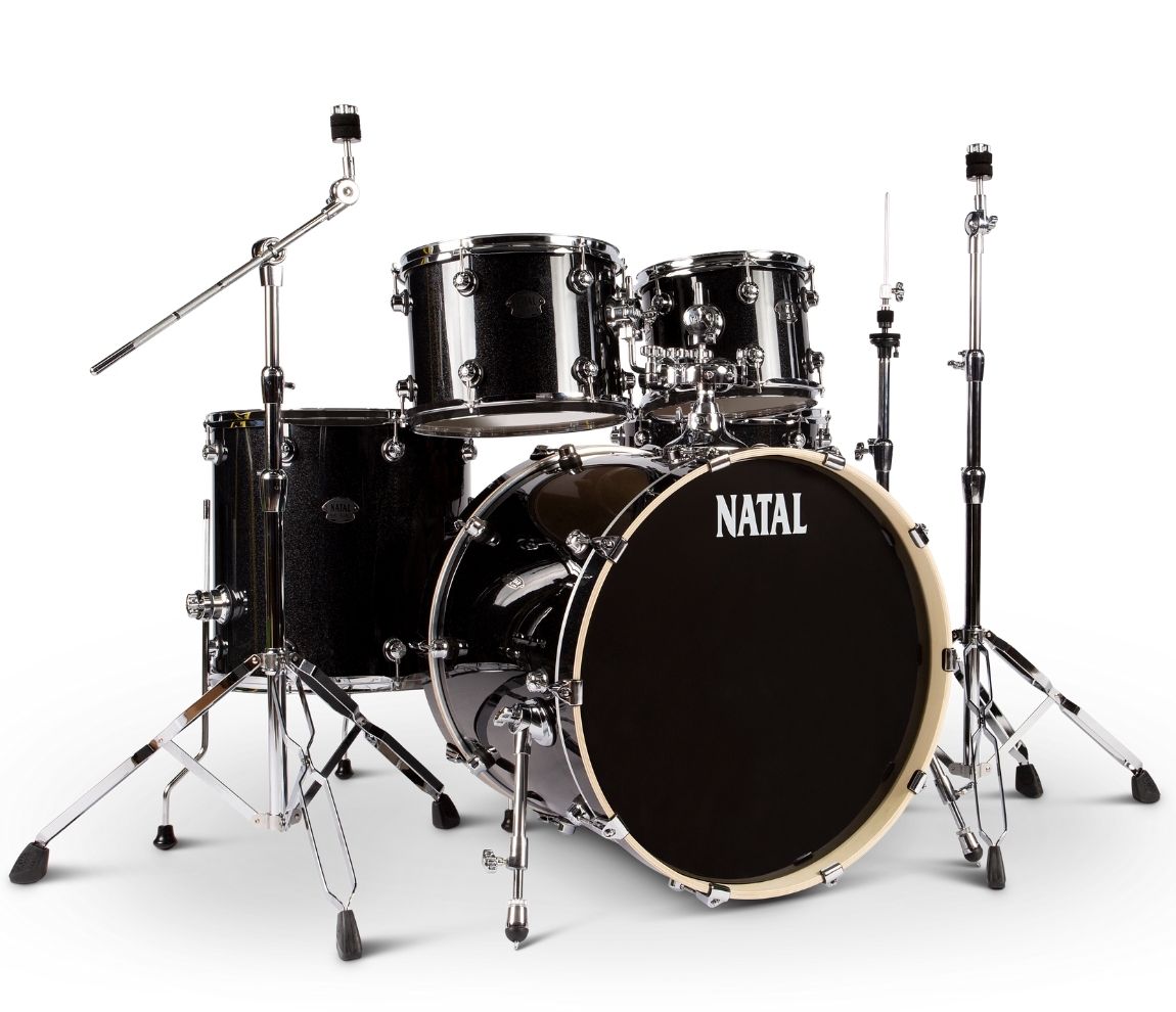Natal Arcadia 18" 4-Piece Drum Kit in Black Sparkle with Hardware, Natal, Natal Arcadia, Poplar, Drum Kit, Acoustic Drum Kit, Black Sparkle, 18/12/14/14SD