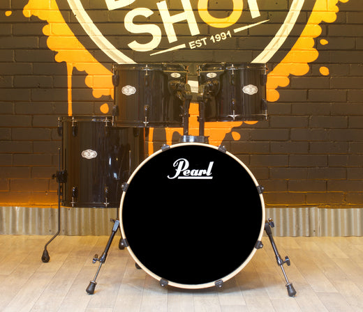 Pre-Loved Pearl Vision SST Birch Ply 4-Piece Shell Pack in Black Lacquer, Pearl, Pre-Loved Drum Kits, Black, 22