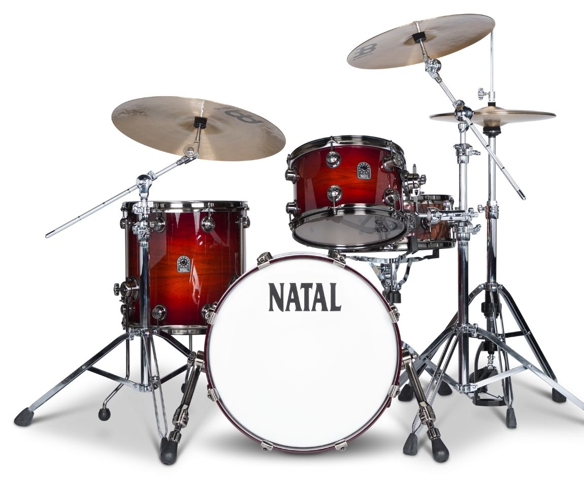 Natal 'The Originals' Walnut Fusion 20" 4-Piece Shell Pack in Sunburst Fade w/ Brushed Nickel Hardware, Natal, Acoustic Drum Kits, Fusion, 20", Sunburst Fade