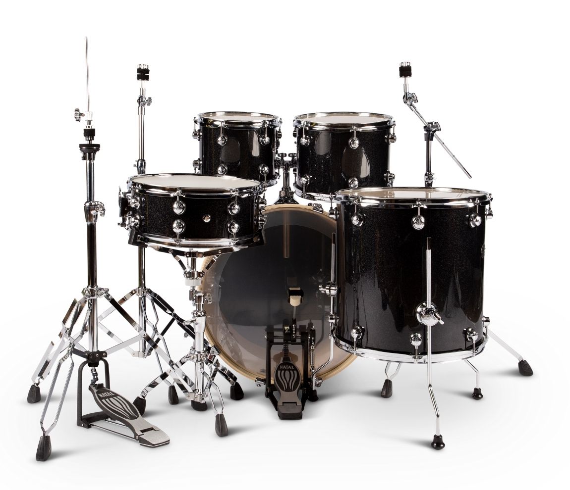 Natal Arcadia 18" 4-Piece Drum Kit in Black Sparkle with Hardware, Natal, Natal Arcadia, Poplar, Drum Kit, Acoustic Drum Kit, Black Sparkle, 18/12/14/14SD
